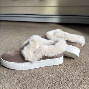 JustFab Women's Tan and Cream Fur-Lined Sneakers